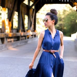 Blue boho sleeveless maxi dress